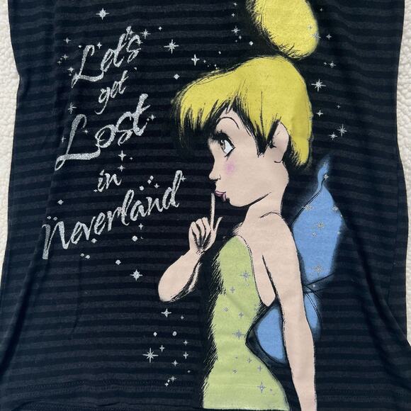 Disney Peter Pan Tinkerbell Striped Graphic T-Shirt Top Womens Size Medium - Picture 3 of 7
